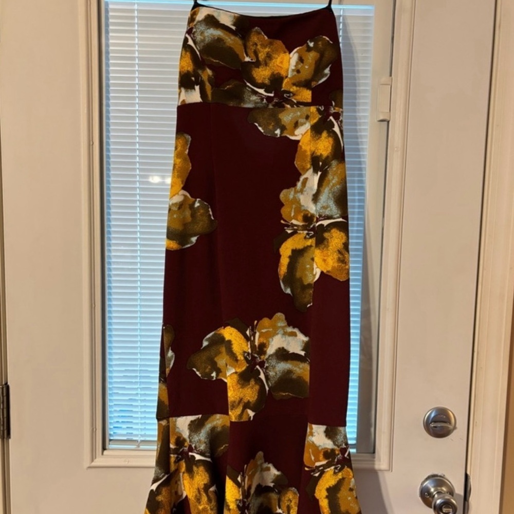 Floral Maxi Skirt - Burgundy and Yellow